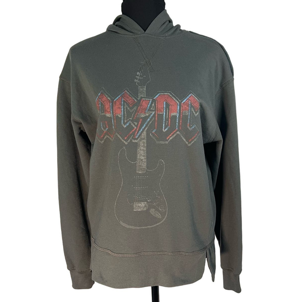 AC/DC Olive Green Hoodie with Red Graphic Logo